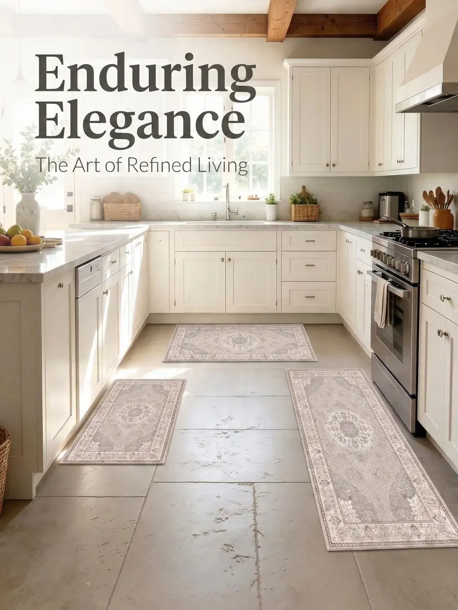 3-Piece Kitchen Rug Set Non Slip Washable Faux Cashmere Area Rugs for Kitchen Entryway Hallway – Soft Anti Fatigue Floor Mats Water Absorbent Stain Resistant Indoor Runner Rugs for Home Decor
