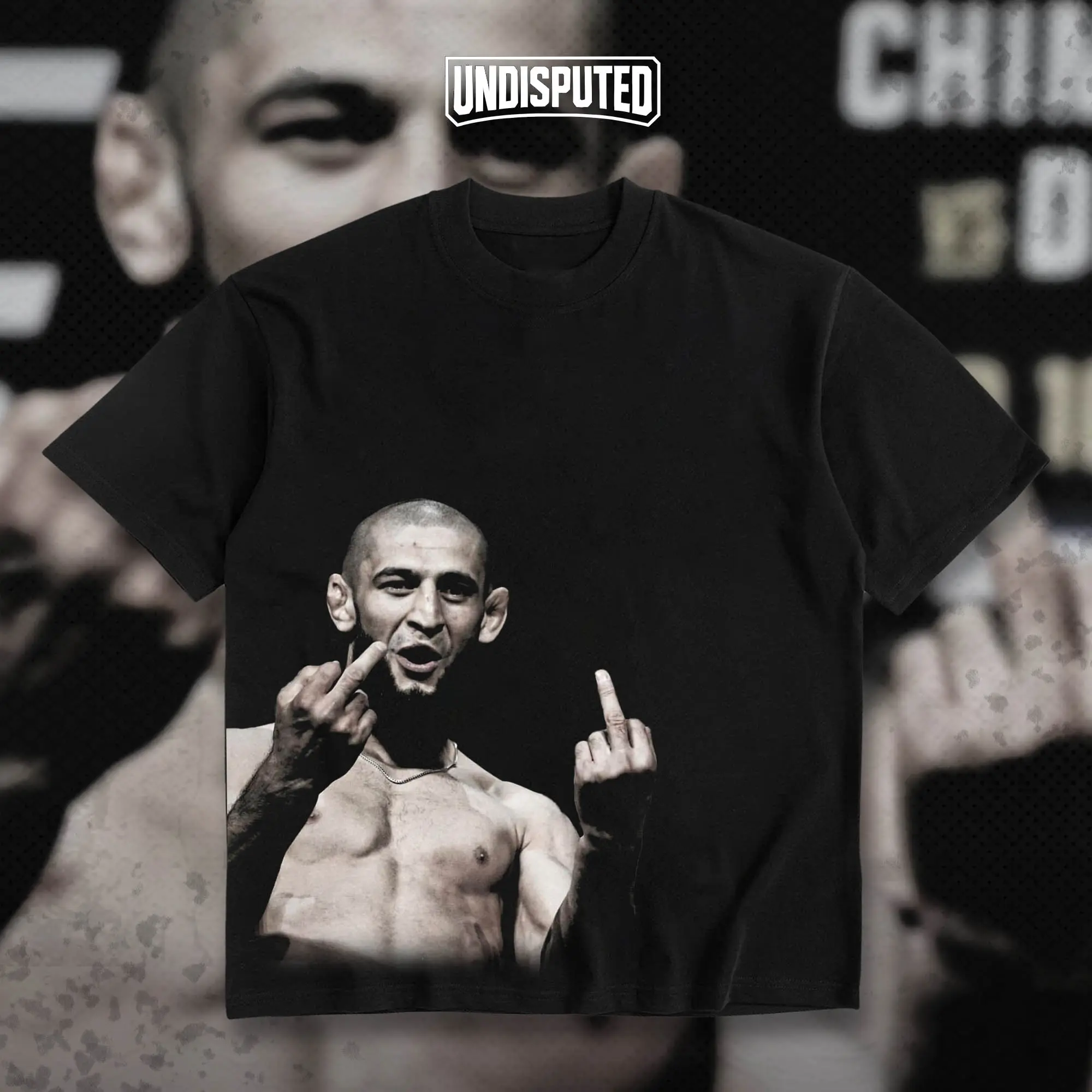 UNDISPUTED Khamzat Chimaev Middle Finger Heavy Cotton T-shirt UFC Borz Shirt Fan Apparel Classic Gift For UFC Fans DTG Printed