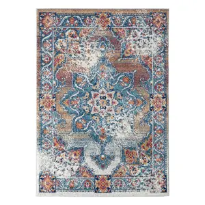 HomeRoots 531878 Decorative Area Rug, 5x7 ft. Orange Medallion Power-Loom Rectangle Rug, Decorative Area Rugs