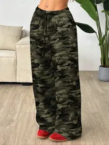 Women's Camouflage Wide Leg Pants, Camo Print Pants, Loose-Fitting High Waist Casual Trousers, Casual Streetwear Trousers, All-Season Street Style Fashion, Plus Size Comfortable Wear, Casual Chic Bottoms