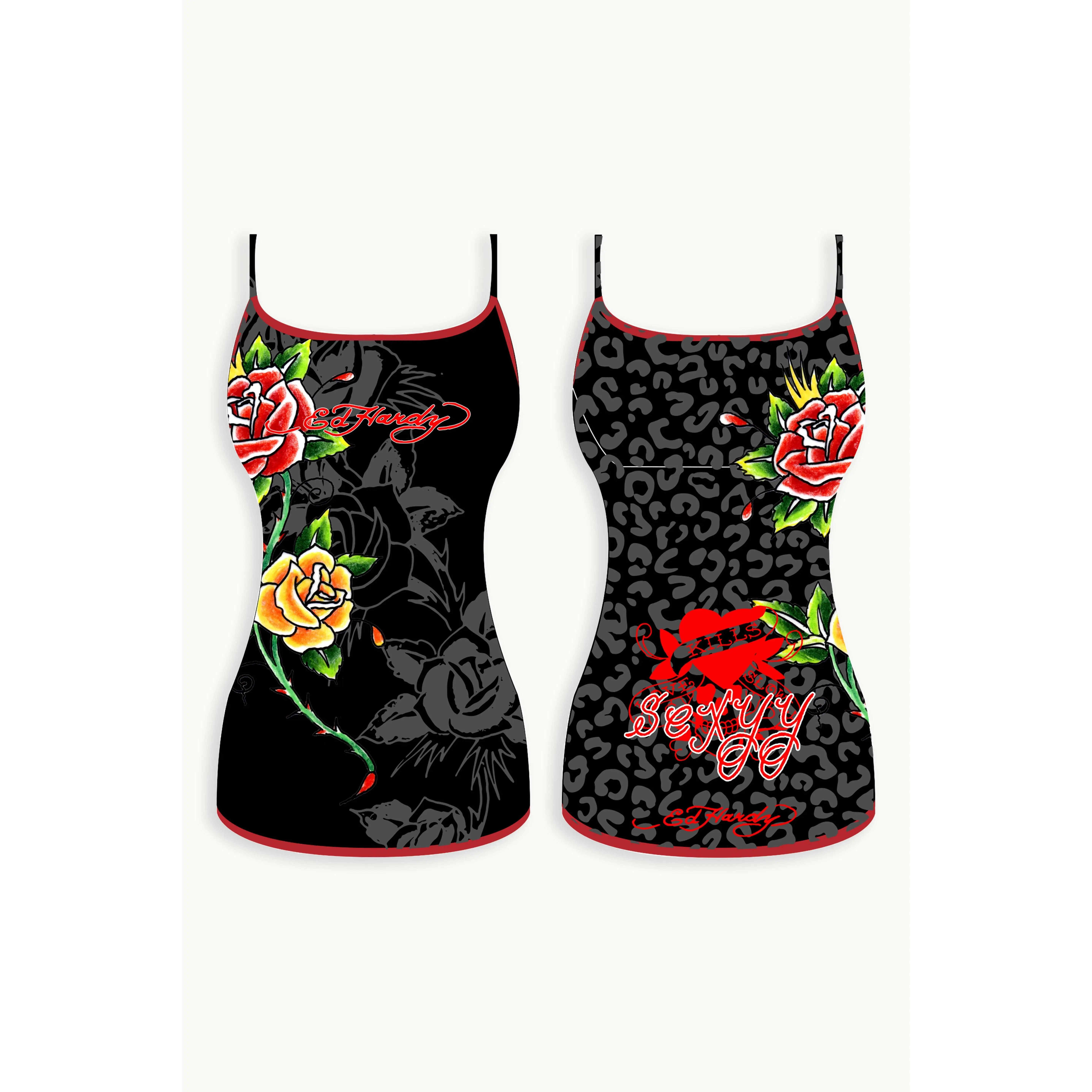 Women's Casual Leopard Print Rose Accent RICH BABY DADDY Mesh Dress Cover-Up