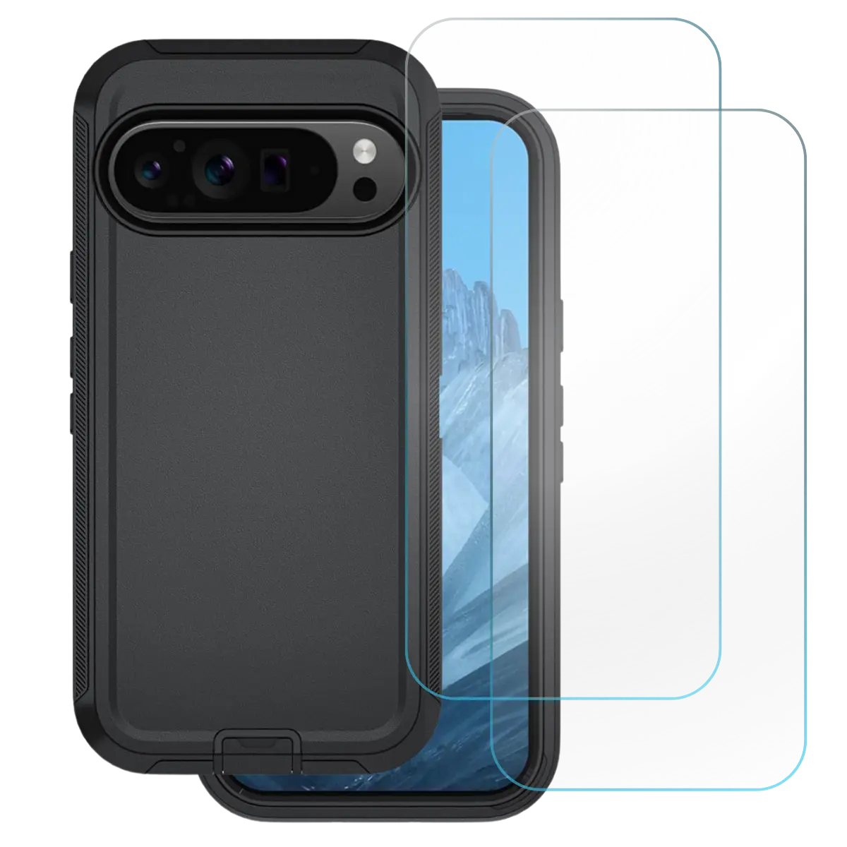 Entronix Bundle for Google Pixel 10/9/7/6 Pro/Pro XL - Heavy Duty Triple-Layer Case & 2 Clear Screen Protectors, Shockproof Smartphone Accessories