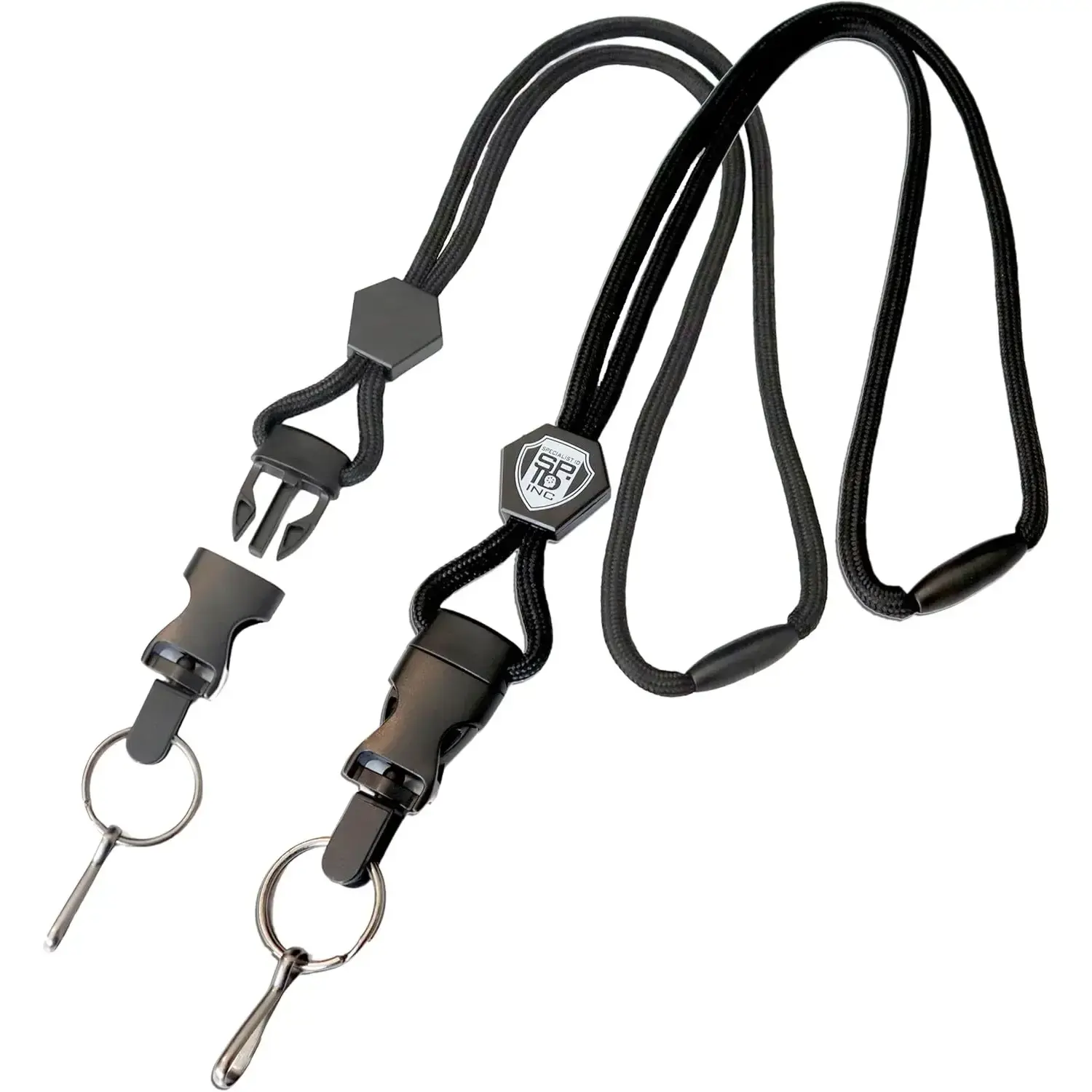 2 Pack Military Heavy Duty Breakaway Lanyards for Adults - ID Badge & Key Neck Strap with Quick Release Buckle, J Hook, Detachable Buckle, Adjustable Slide, Thick Cord Tactical Holder, Easy Reversal (Black) for Teacher, Aviation, ID Card Use