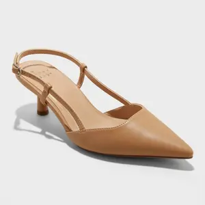Women's Annette Slingback Kitten Heels with Memory Foam Insole - A New Day Tan 8