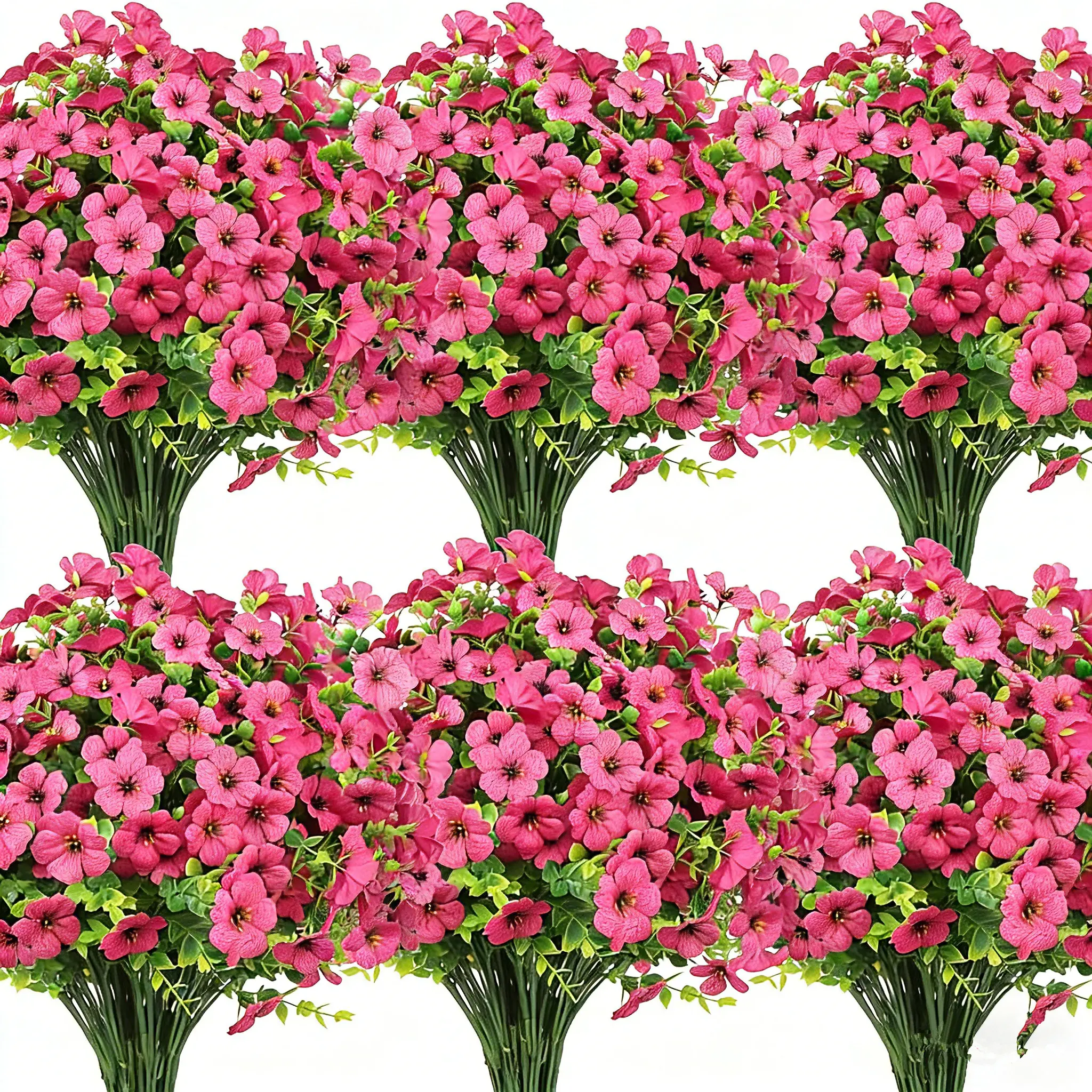Decor 10 Bundles Artificial Flowers for Outdoors Fake Silk Flowers UV Resistant Faux Plastic Plants for Spring Summer Garden Porch Window Box Table Vase Home Indoor Outdoor Decoration (Rose Red)