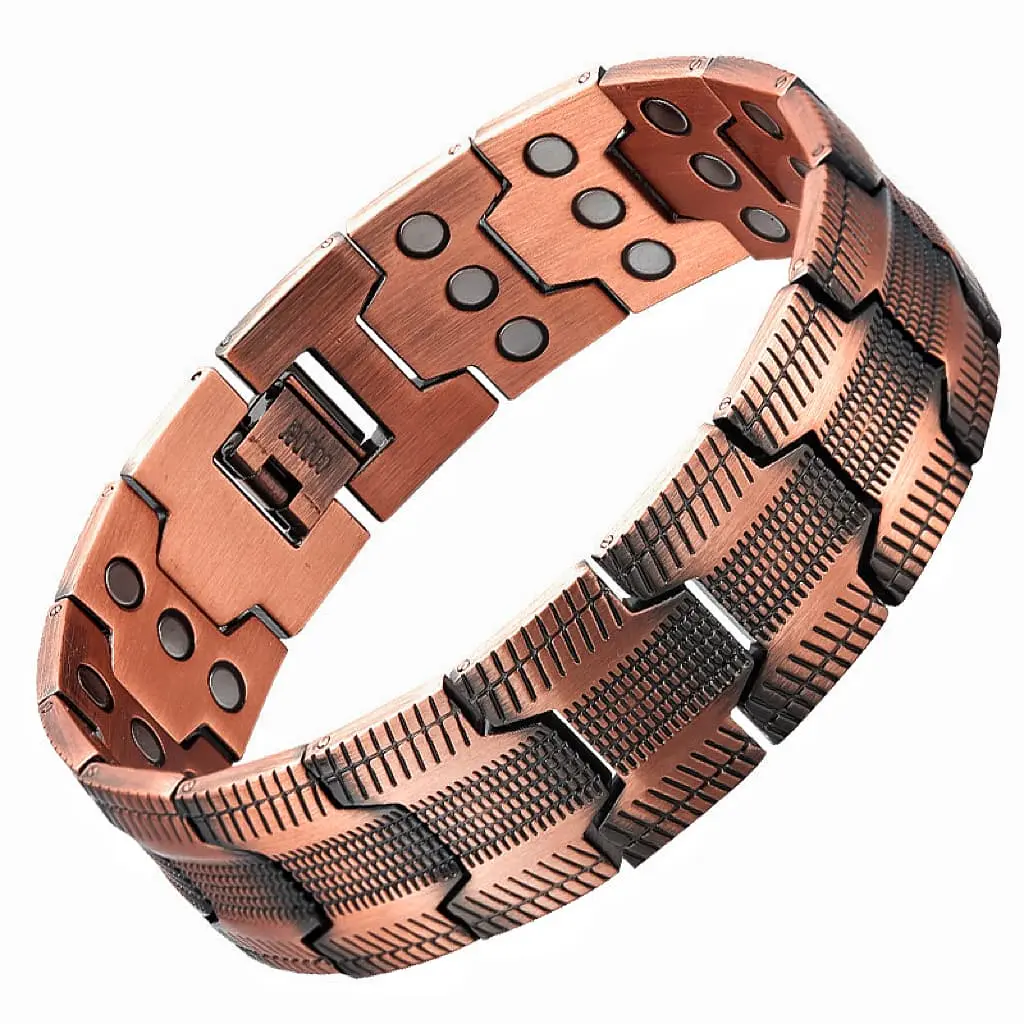 ThreadTonic Men's Copper Bangle - 3X Ultra Strength 99.99% Pure Copper Energy Magnetic Bracelet with 3500 Gauss Neodymium Magnets, Adjustable Costume Jewelry Accessory, Copper Bangles
