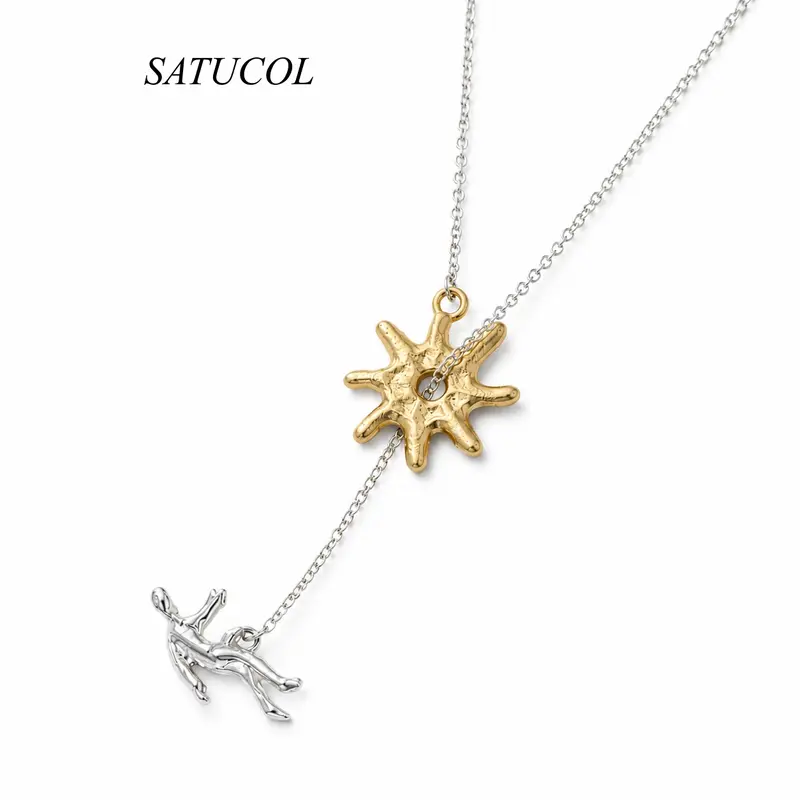 Kinetic Icarus Falling Necklace Two-Tone Sun & Movable Man Y-Choker Greek Mythology Fidget Jewelry Gift for Him & Her