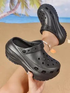 Women's Fashionable Solid Color Slides, Casual Comfortable Breathable Slip-on Design Slides, Lightweight Indoor/Outdoor Fashion Shoes for All Seasons, Footwear, Thick Bottom Slippers