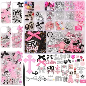 2380 Pcs Junk Phone Case Charms Kit, Charms for Customizing DIY Cases, with Nail Accessories, Cute Bow, Star, Candy, Letter Beads, Flatback Aesthetic Big Decor Valentine's Day Gift