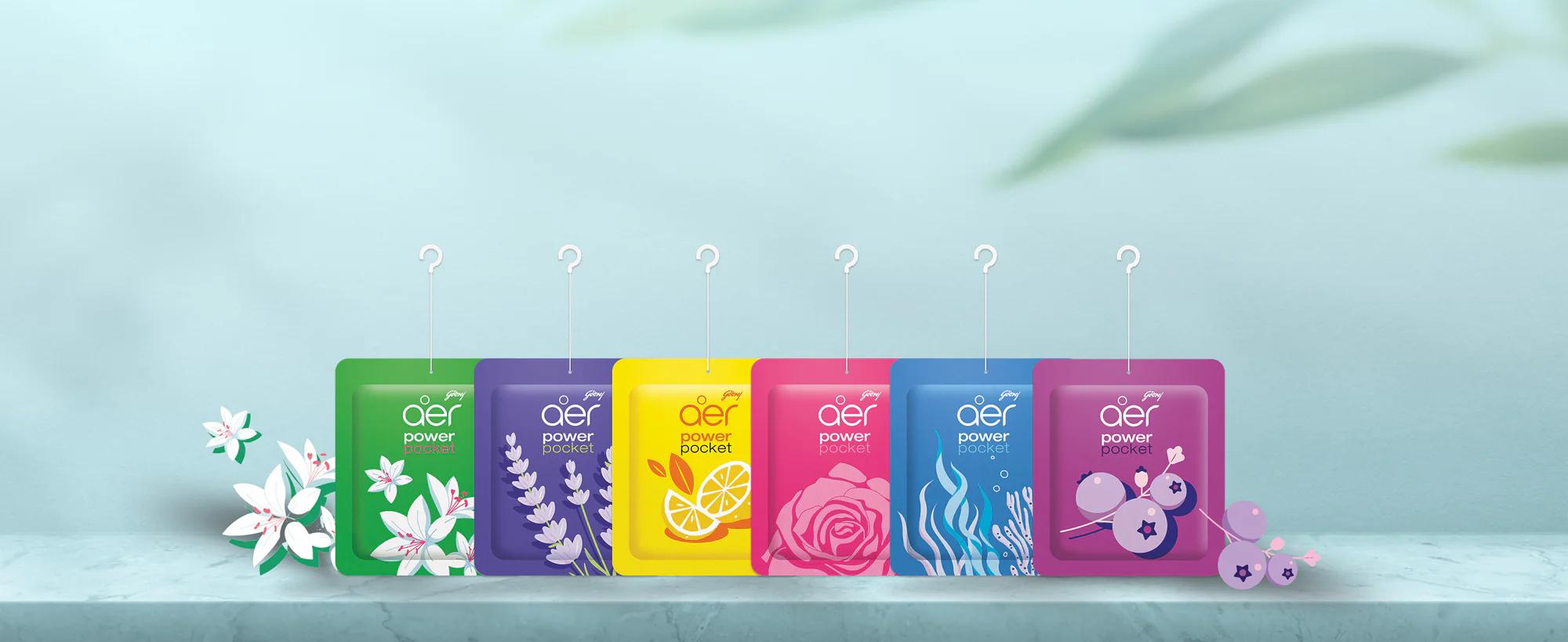 Aer Power Pocket Home Fragrance Assorted Bundle - Colorful Minimalist Compact, 5 Packs x 2 Units (10 Total Units), Blueberry & Citrus Scents, 1-Month Long-Lasting Freshness, Hanging Hook, for Everyday Use