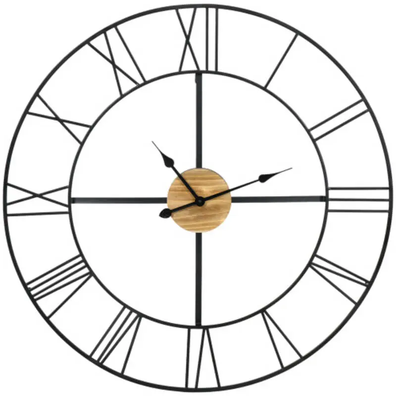 Large Wall Clock Silent Non Ticking Wood Metal Farmhouse Roman Numeral Clocks for Living Room Decor Battery Operated Black