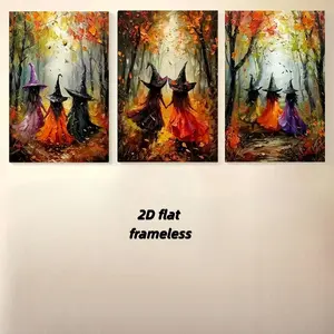 3 exquisite witch gathering landscape canvas posters, retro mural art horror home decoration 2D flat printing frameless paintings