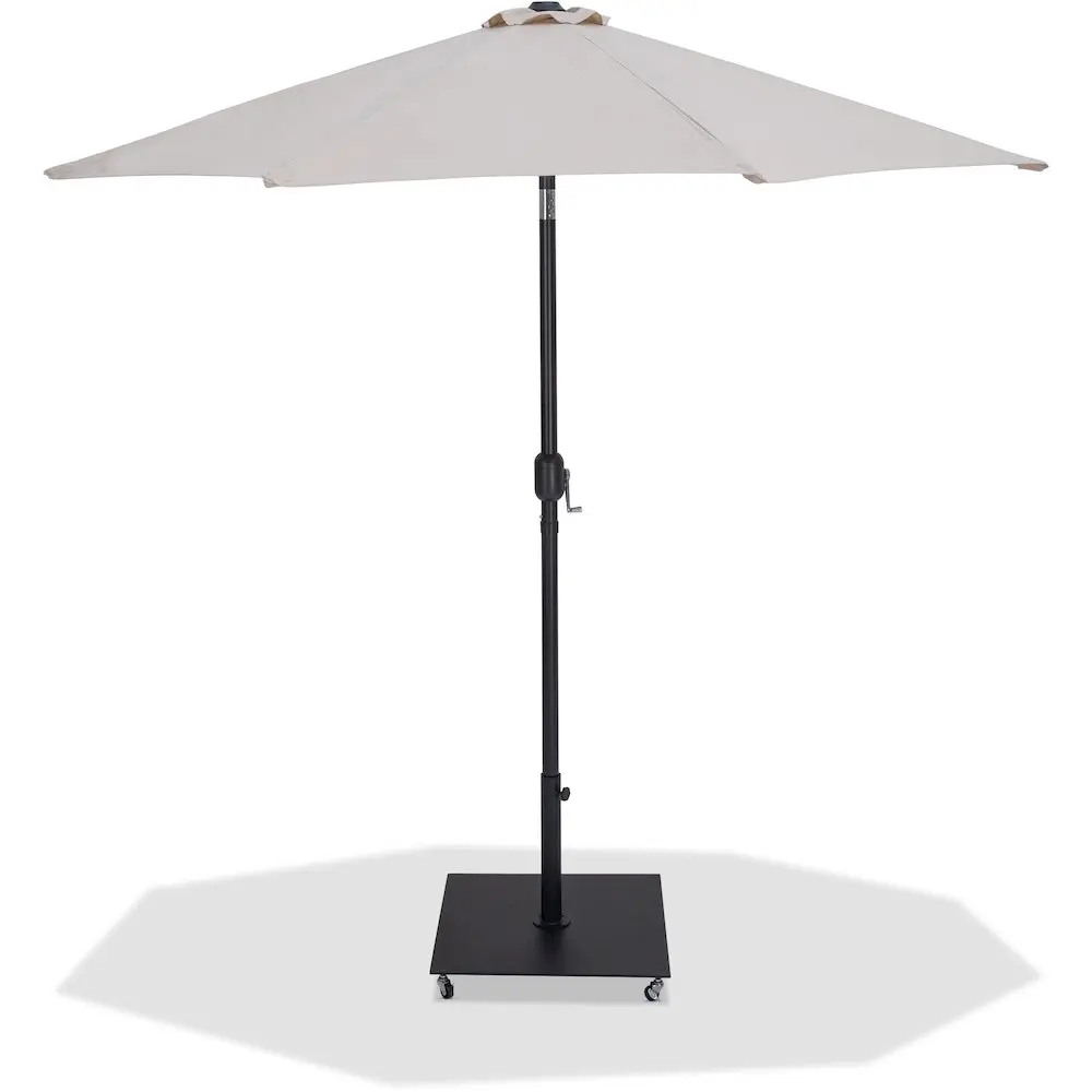 Patio Umbrella with Base Set - Fiji Beige Fabric Canopy, Matte Black Aluminum Frame, Sun Protection Sun-Proof Parasol for Outdoor Canopies & Shade, Sun-Proof Parasols, Canopies & Shade