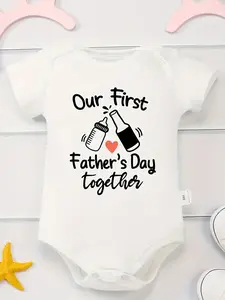 100% Pure Cotton Baby Jumpsuit Father's Day Letters And Bottle Beer Pattern Printed Soft Casual Round Neck Baby Jumpsuit