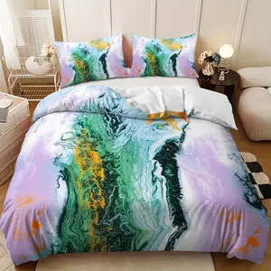 3-piece bedding set - Purple, green, and orange abstract art design down comforter set (1 comforter cover + 2 pillowcases, filling not included). A perfect gift for family and friends, soft and comfortable, suitable for family bedrooms and guest rooms.