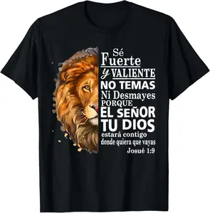 Women's 100% Cotton Short-Sleeve Round Neck Casual Distressed Graphic T-Shirt, Valiente Josue 1:9 Spanish Christian Bible Verse Top