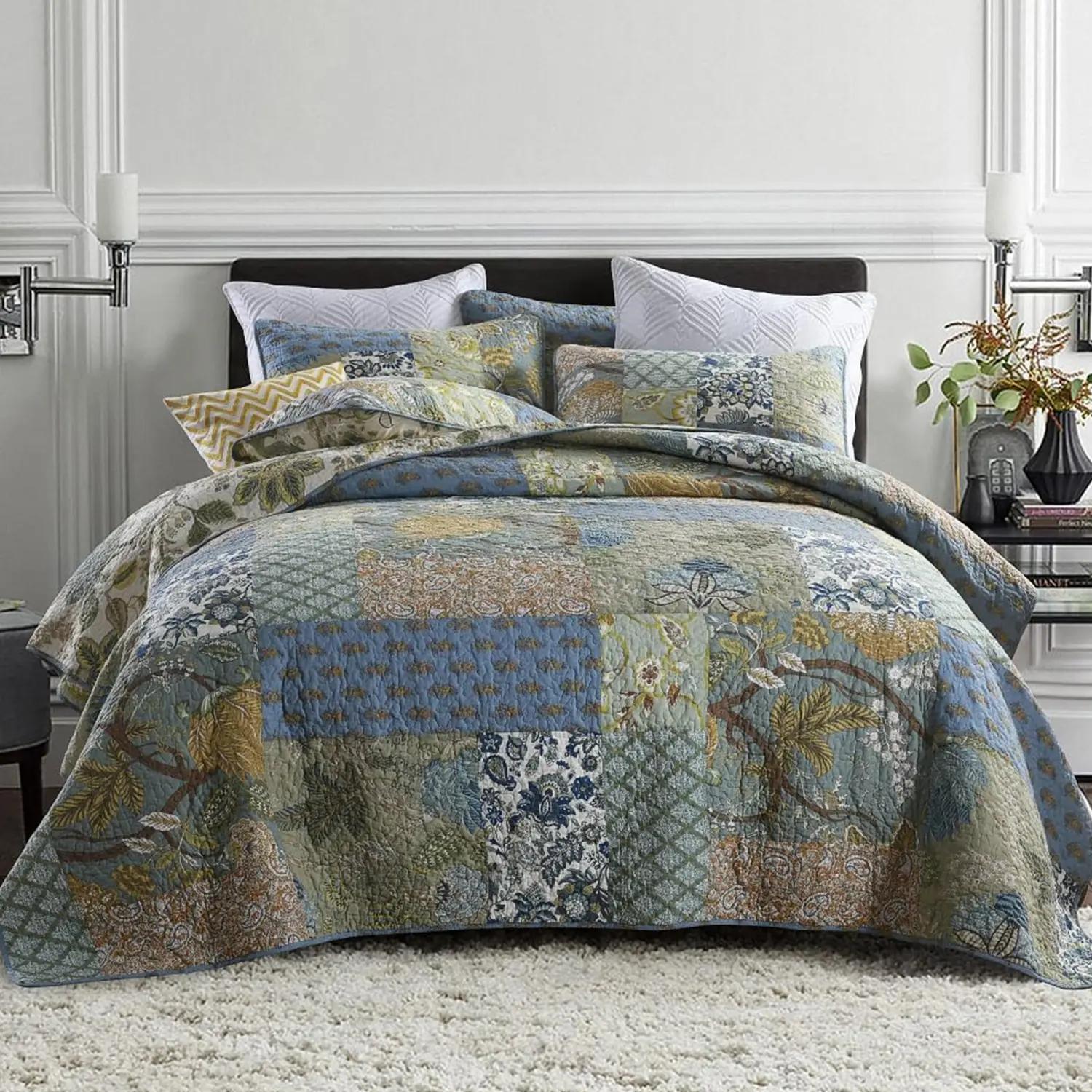 ONAIL Patchwork Quilts - Cotton Bedspread Quilt Set, Reversible Bedding Coverlet and Lightweight Comforter, Vintage Floral Real Patchwork Quilt, Multiple Designs and Sizes | Breathable, Soft and Durable, Handmade Patchwork, Washable, Jacquard Stitching