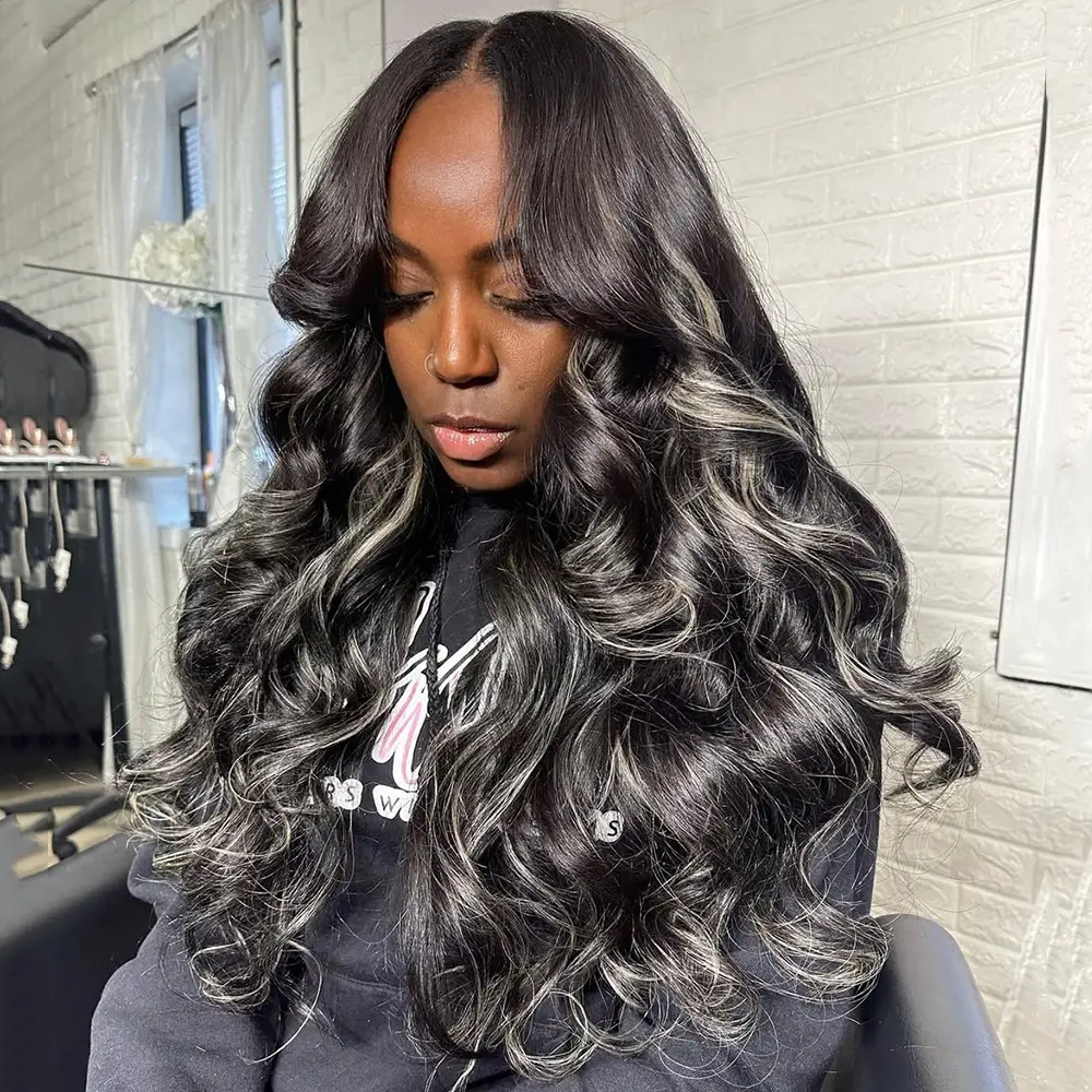 Highlights Balayage Colored Wig 13x4 Lace Frontal Wigs Body Wave Human Hair Wigs For Women  P1B/27 Honey Blonde Ombre Glueless Wig Pre-Plucked 180% Density Lace Front Wigs, Platinum Blonde, Natural Luster