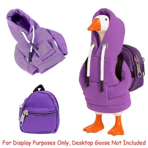 2-Piece Desktop Goose Doll Costume + Backpack, 7-inch; Mini Desktop Goose Hoodie, 7-inch; Fits Porch Goose Doll; Magnetic Desktop Goose Statue Decoration Accessory