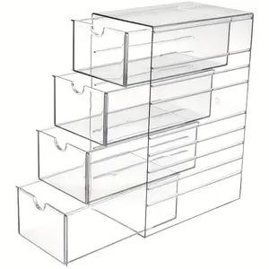 Multi-Layer Plastic Drawer Storage Box, Handmade Organizer, 4-Tier Transparent Hair Accessory Holder, Stackable Bathroom Container