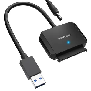 USB Type-A to Hard Drive Cable, 5Gbps USB3.0, Supports UASP, External Hard Drive SATA I/II/III Connector, For 2.5" SSD/HDD and 3.5" HDD up to 20TB, Power Adapter Included