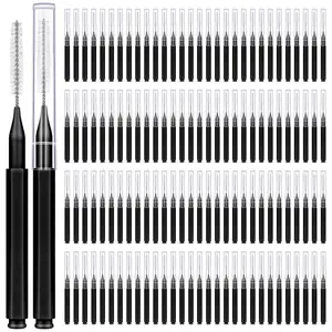 Name 120 Pieces Interdental Brushes Kit Orthodontic Flossers for Braces Oral Care Tools Spiral Head Black Dental Brush Heads Efficient Cleaning with Transparent Caps for Hygiene Daily Use - Steel