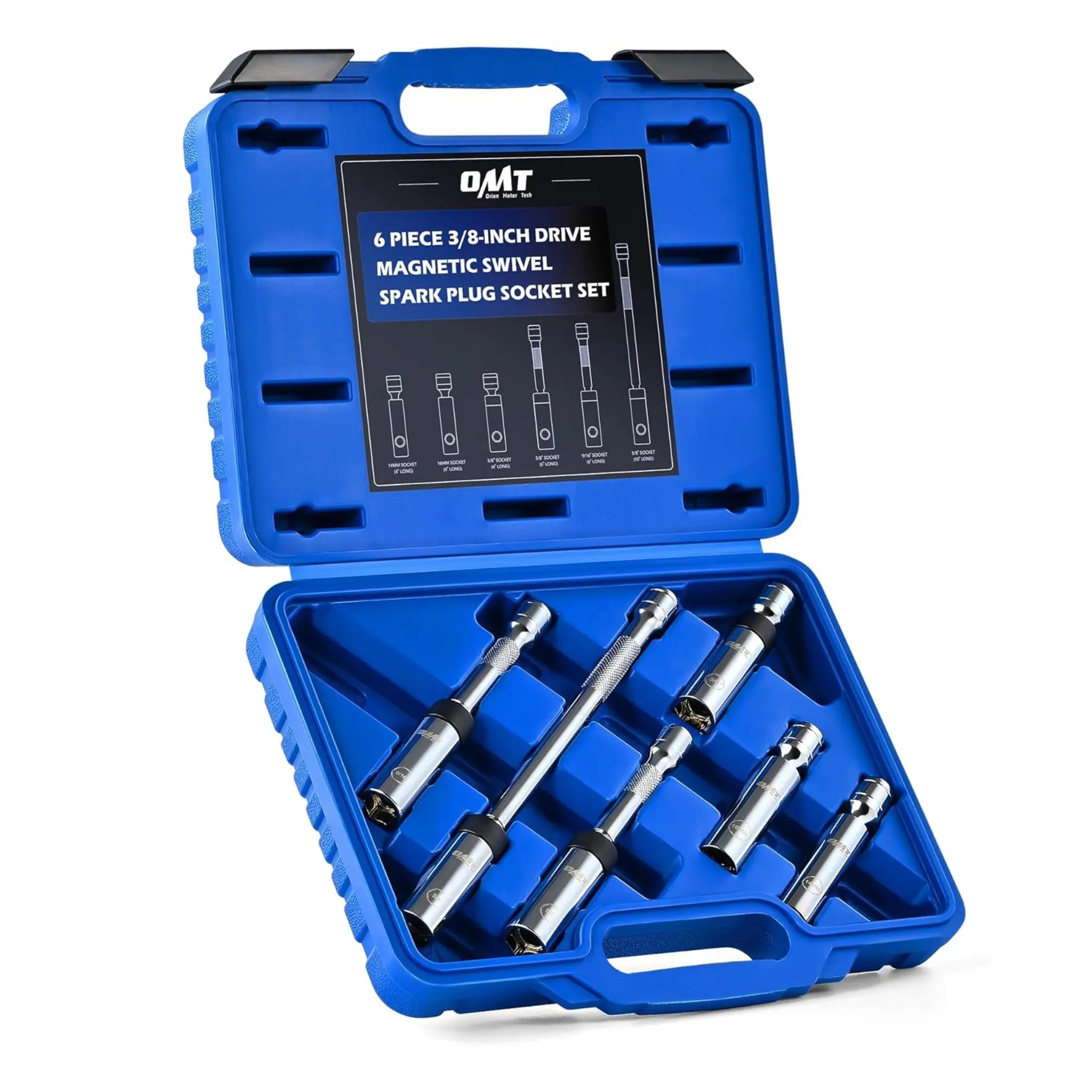 【SpotlightDay】Orion Motor Tech 6pc 3/8" Drive Magnetic Swivel Spark Plug Socket Set, Thin Wall Spark Plug Sockets with 9/16" 5/8" 14mm 16mm Sizes, Cr-V Steel Magnetic Spark Plug Socket Set with 6 Point & 12 Point Hex Combination Wrench Hex Wrenches