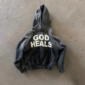Gildan God Heals Print Hoodie Hip Hop Sleeve Jacket Harajuku Casual Loose Hooded Unisex Sweatshirt Women's Wear Spandex Tops