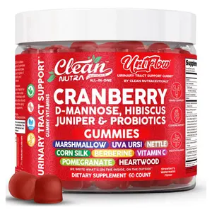 Clean Nutra Cranberry, D-Mannose, Hibiscus, Juniper, Uva Ursi, Nettle & Probiotics Gummies for Urinary Tract & Cleansing Support - UriFlow