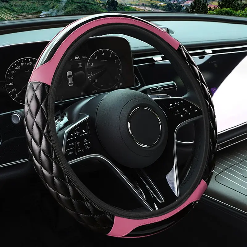 3D Embroidered Crystal Carbon Fiber Steering Wheel Cover, Fits 14.5-15 Inch Universal Models, Neutral Design, Automotive Interior Car Accessories, Steering Wheel Protector