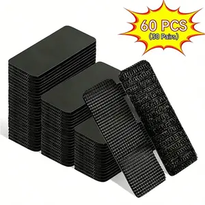 60 PCS Heavy Duty Double Sided Hook and Loop Strips | Reusable Adhesive Mounting Tape Strong Stick for Wall Hanging Picture Frames Cable Organizer DIY Home Decor Office Organization coat