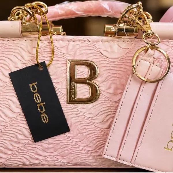 Women's Bebe Los Angeles Blush Pink Textured Mini Satchel Crossbody Bag with Card Holder, Chic Evening-Casual Statement-Making Accessory