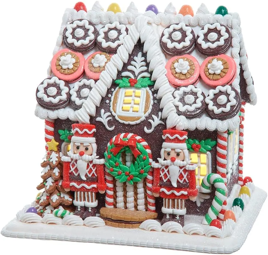 9.5 Inch Battery-Operated LED Claydough Gingerbread House, Festive Decor Light for Home & Party Festive Decorations, Plastic, Ornaments