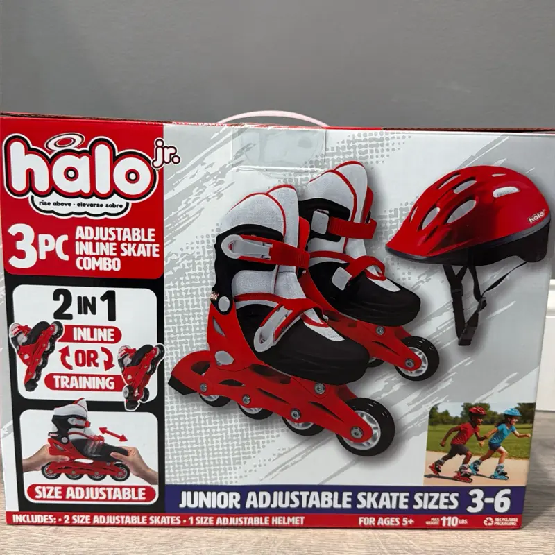 Halo Junior 3 Piece Adjustable Inline Skate and Helmet Combo, Junior sizes 3 to 6