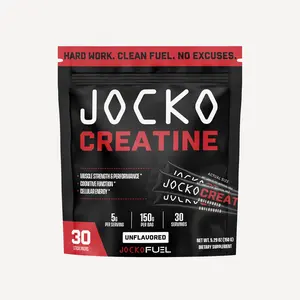 JOCKO, Creatine Stick Packs, Muscle & Cognitive Performance Support, Unflavored, 5g per Serving, 30 Servings (150g Total) Healthcare Fitness Supplement Edible Powder Dietary Optimum Premium Daily