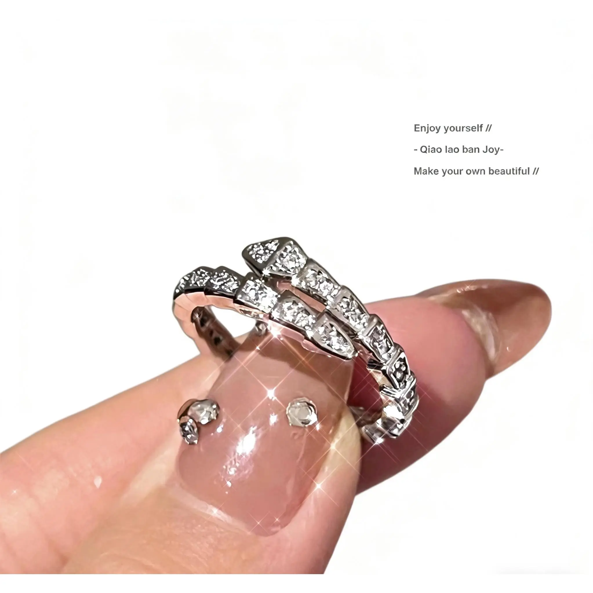 Silver Open Snake Ring - High-Quality Texture, Simple and Trendy, Cool, Versatile Everyday Costume Jewelry with Sparkling Diamonds, Snake Ring Gold Option, Everday, Open Ring