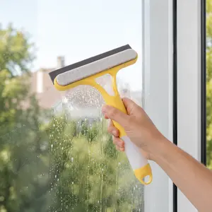 3-in-1 Window Cleaner Tool 2025 New: Squeegee with Spray, Scraper & Brush | Multi-Surface for Shower Glass, Windows, Mirrors & Glass Doors
