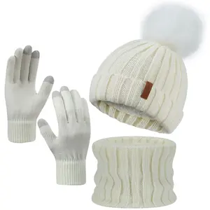 Stretchy Knit Beanie Hat with Ear Flaps & Pom-Pom - Soft Warm Winter Hat, Mixed Colors, Letter Print, Hand Washable for Fall/Winter Casual Wear, Thanksgiving & Everyday Use, Winter Hat, Playful Design, Soft Texture