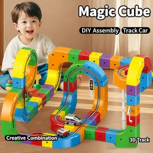 Magical Race Track Train USB Rechargeable Flexible 3D Build Your Own Building Tracks for Toddlers Play Interaction Building Toy Train Track Gravity-Defying 3D Embedded Layouts & Motorized Car STEM Learning Gift