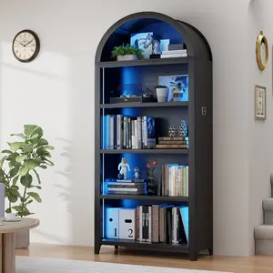 Dystler Arched Bookcase - 5-Layer Thickened Wooden Display Shelf with 3-Color LED Sensor Lights, Ideal for Living Room & Bathroom, Functional Storage Furniture for Books & Lego, Perfect Gift
