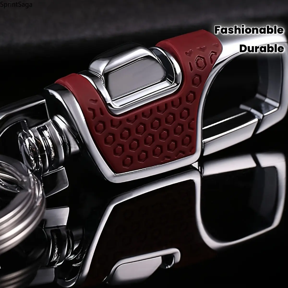 1 zinc alloy double ring car keychain, one-button opening, durable iron chain - suitable for all cars, modern fashion design, safety key ring, smooth metal texture, sturdy construction, vehicle keychain, car enthusiasts