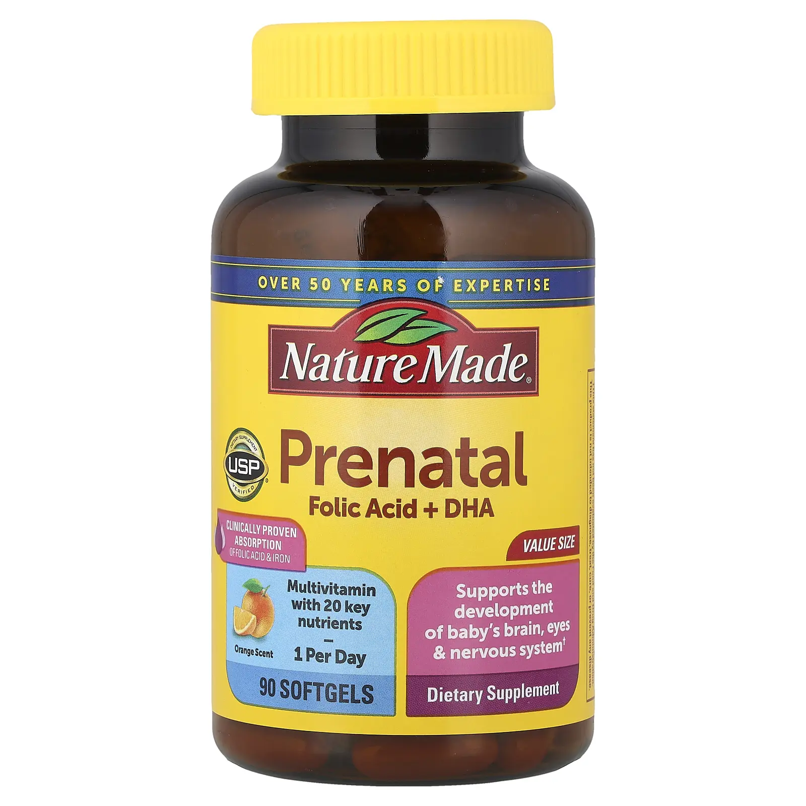 Nature Made Prenatal Folic Acid + DHA, Orange, 90 Softgels | HSA/FSA Eligible Nature Made Prenatal Folic Acid + DHA, Orange, 90 Softgels | HSA/FSA Eligible