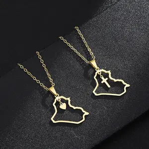 Fashionable Cross Iraq Map Pendant Stainless Steel Pendant Necklace Temperament Clavicle Chain Couple Necklace