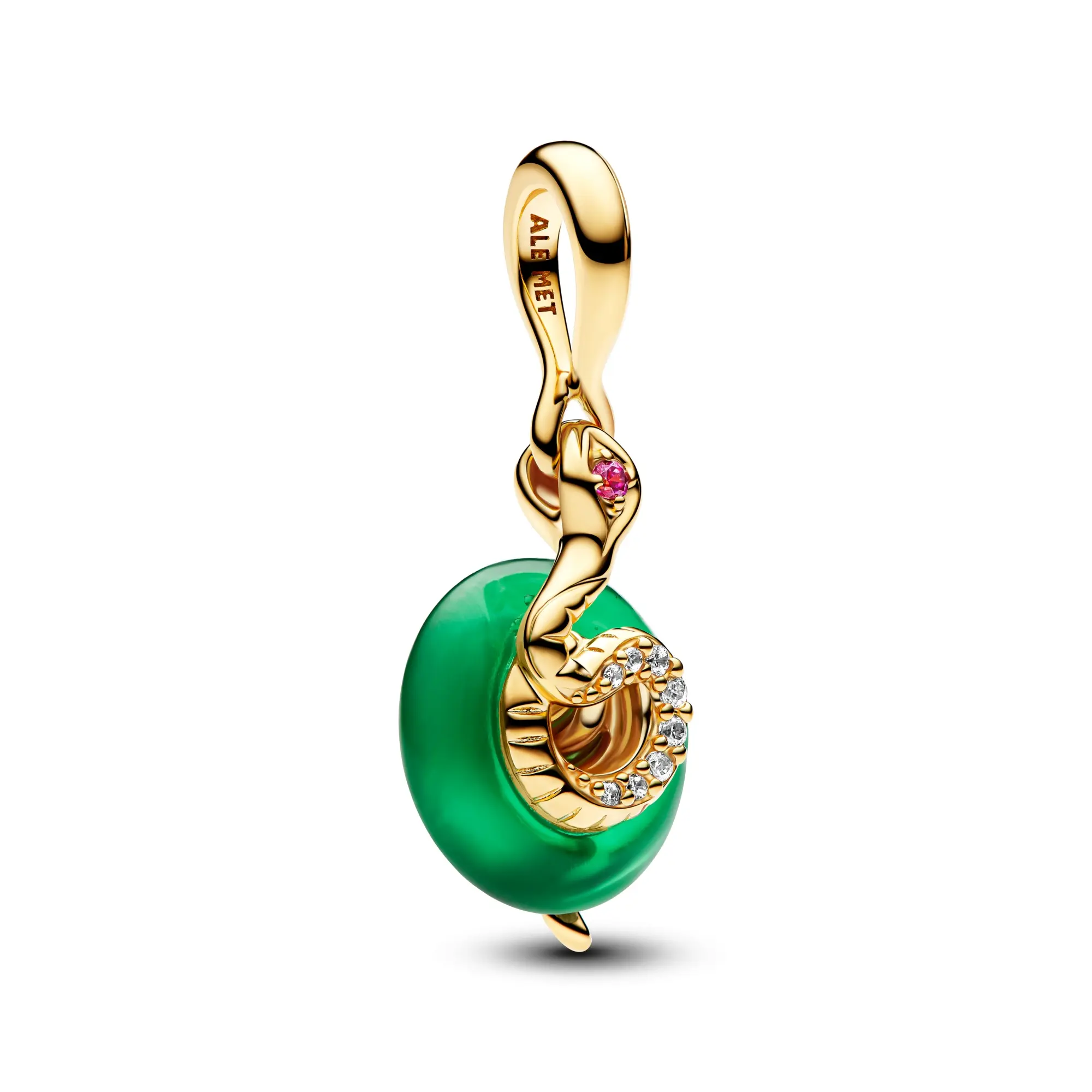 Pandora Snake Green Murano Glass Dangle Charm 763617C01, Lunar New Year, Gold, Collectibles, Patterned Snake, Intelligence And Transformation, Charms & Pendants, Sparkling Stones