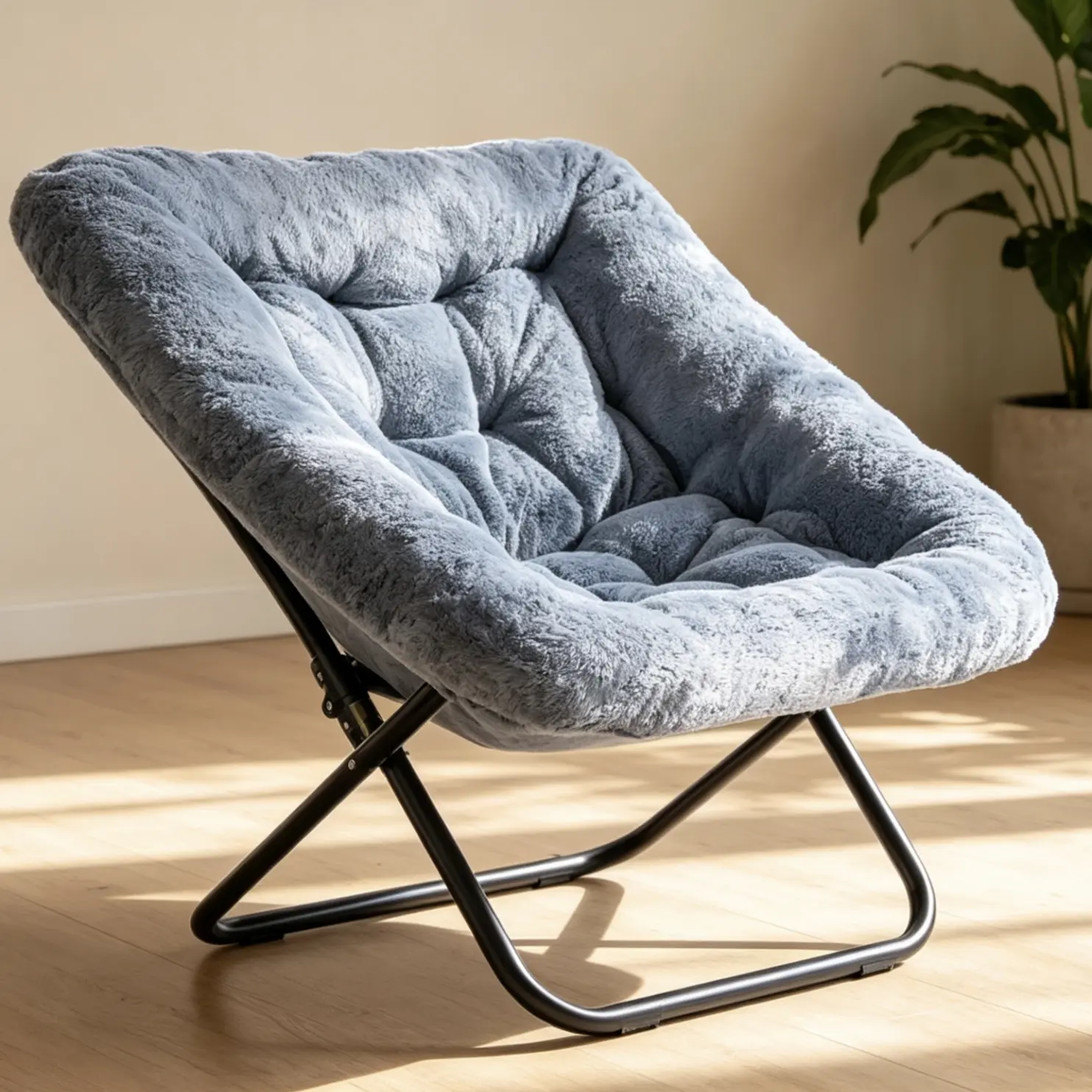 Oversized Comfy Folding Chair for Adults - Luxurious Padded Chaise Lounge with Soft Faux Fur, Heavy Duty Foldable for Patio, Backyard, Camping & Indoor Use