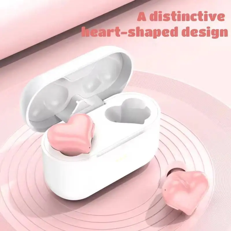 Women's Stylish Heart-Shaped Wireless In-Ear Bluetooth 5.3 Headphones, HiFi Audio Portable Cord-Free Earbuds, Festive & Party Accessory Gift, In Ear Headphones