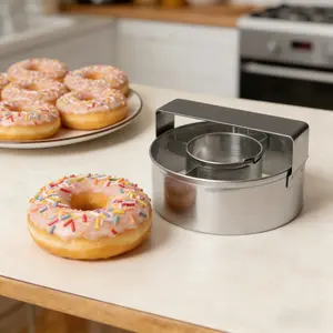 Stainless Steel Donut Mold with Handle, Doughnut Cutter for Frying Baking Cookies, Dessert Baking Tool, 1pc Stainless Steel Donut Hole Maker, Baking Supplies