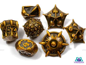 Draconic Anomaly (Golden) | Unique, Unusual, Ornate Cosmic-Dragon Designs | Metal Dice Set (7)