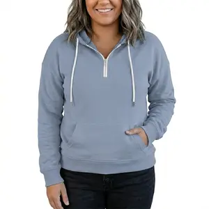 Women's Plus Size Comfy Basic Hoodies - Quarter Zip-Up, Adjustable Drawstring, Lightweight Long Sleeve Pullover Tops with Kangaroo Pocket, 1X-4X summerwins