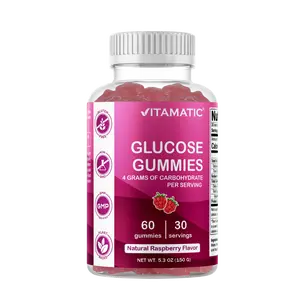Vitamatic Dietary Glucose Chewable Gummies - 60 Count, Natural Raspberry Flavor, 4G Carbs per Serving - Sugar & Syrup-Free, Energy-Boosting Healthcare Supplement (1 Bottle)